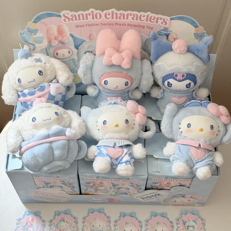 Sanrio Family Fox Island & Blue Flutter Series - Blind Box in Vinyl with Plush, Hello Kitty and Kuromi Pendants, Bag Toys for Girls, Gifts