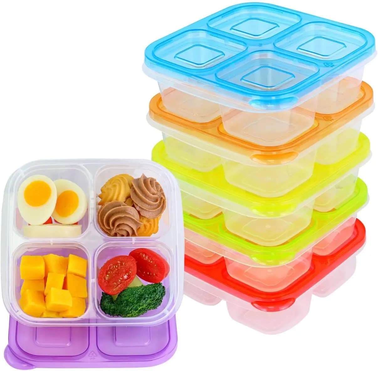 Set di 6 Contenitori per Alimenti Riutilizzabili, Lunch Box a 4 Scomparti per Adulti, Scuola, Lavoro, Picnic, Preparazione Pasti (Colori Classici)