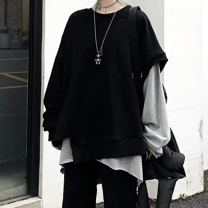 plus Size 300 Pounds Fat MM Hoodie Women's Loose Long Sleeve Spring Autumn Korean Harajuku Style Design Sense Asymmetrical Top
