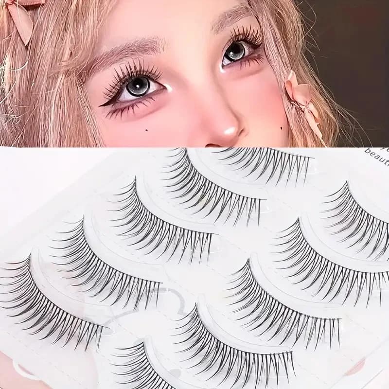 5 paia di ciglia finte corte con stelo rigido, per uso quotidiano, effetto naturale, trucco nude.