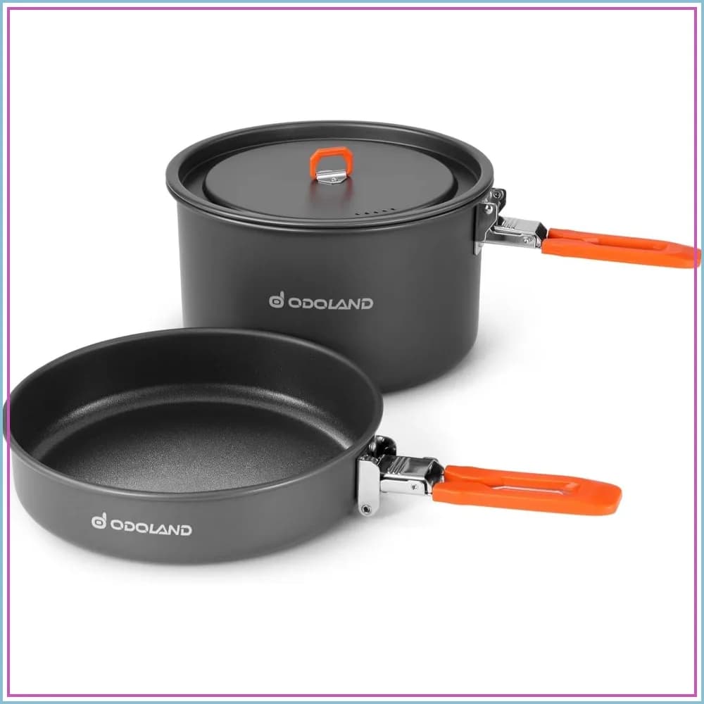 Non-Stick Camping Cookware Mess Kit, Lightweight Pot and Fry Pan Set with Mesh Bag for Backpacking, Outdoor Cooking, Picnic