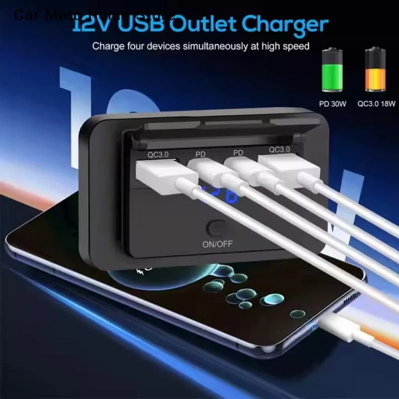 【DM】Caricatore USB per auto Dual PD Dual QC 3.0, presa USB 12V per camper, pannello di ricarica rapida con interruttore e voltmetro per barche e moto