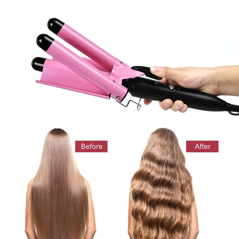 Modern Electric Hairpin Iron for Salone, 22-25mm, Three Tubes, Corrugated Effect, for Barbieri