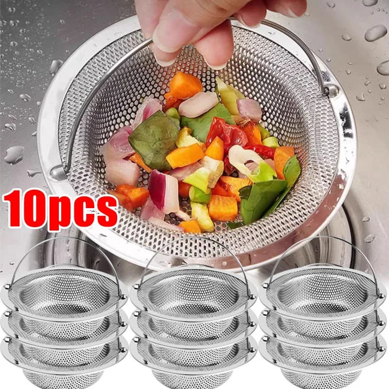 1/20pcs Kitchen Sink Strainer With Handle & Stopper Replacement Drain Basket Stainless Steel Mesh Filter Waste Hole