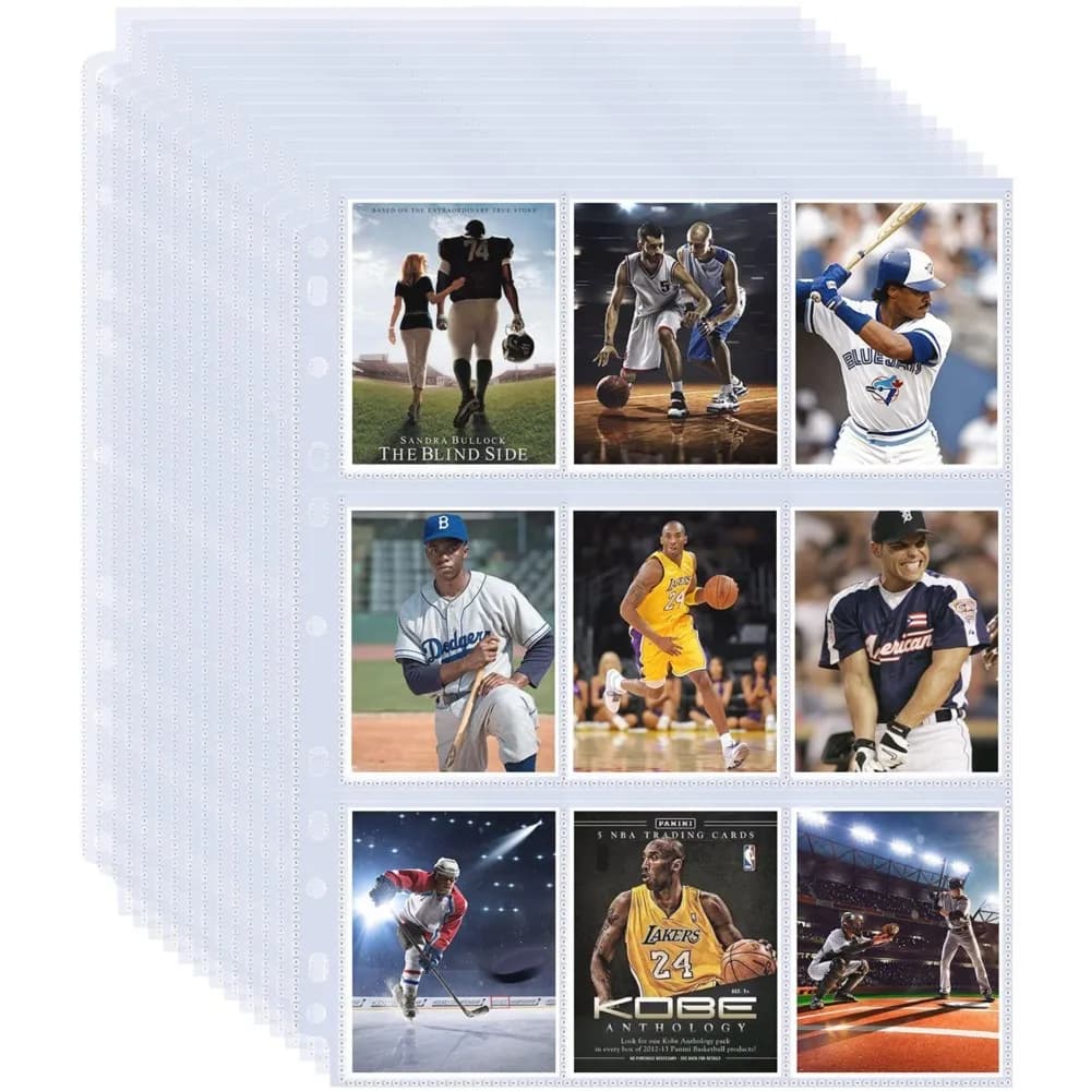 50 Sheets 9 Pocket Single Sided Trading Card Protector Pages 11 Holes Fit 3 Ring Binder Storage Album For TCG Sports Game Cards