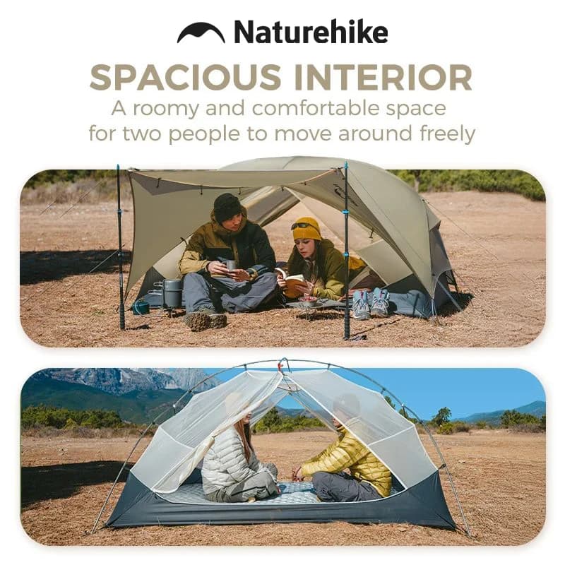 Tenda da Trekking Naturehike Mongar 2 UL/PRO per 1-2 Persone, in Nylon Impermeabile Ultraleggero, con Telo di Protezione