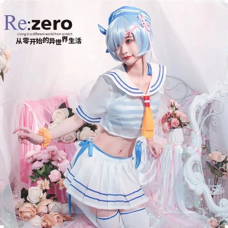 Anime Re: Vita in un mondo diverso da Zero REM Costume cosplay Costumi da bagno Vestito da marinaio per ragazze Uniforme estiva Abito da festa di carnevale