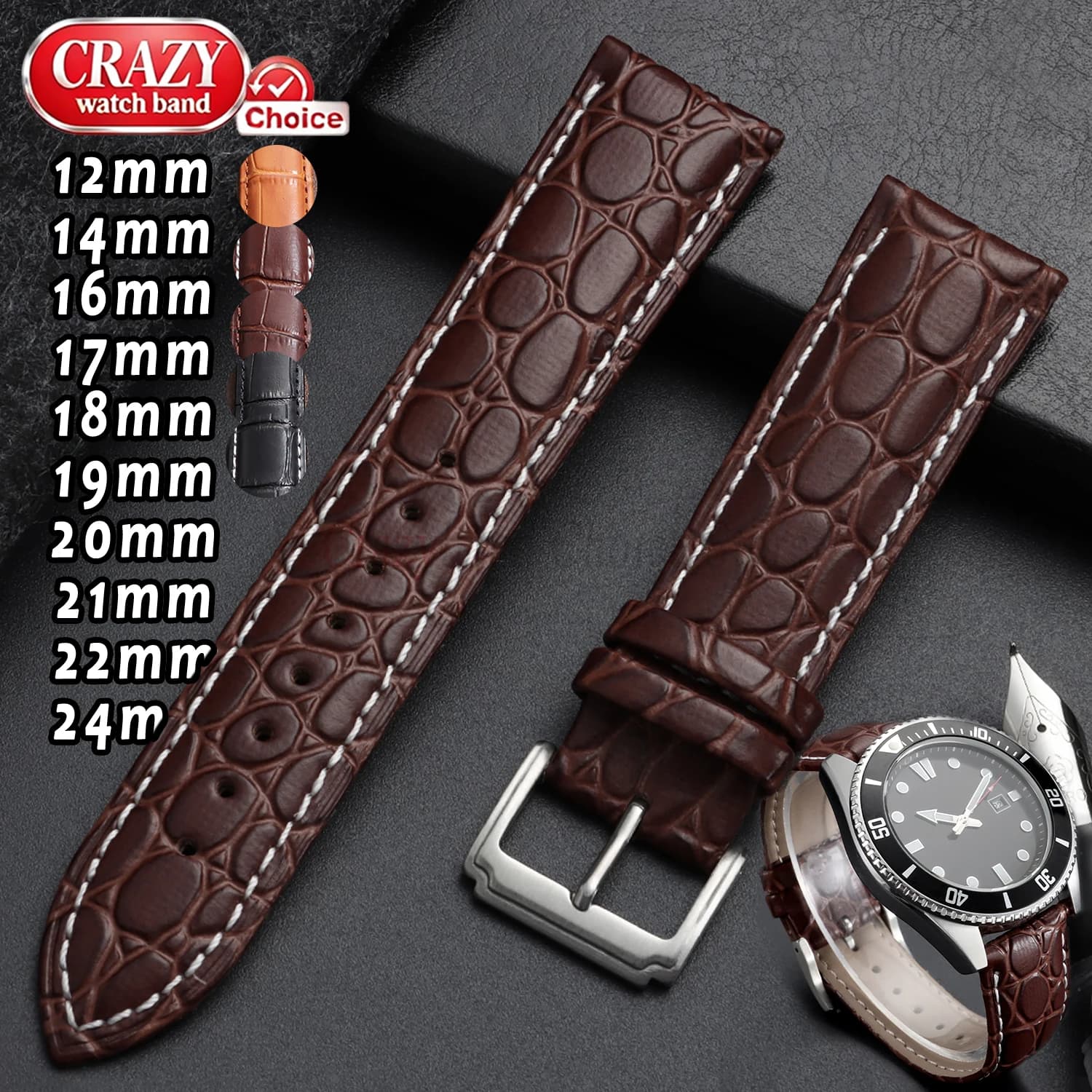 Cinturino per orologi in pelle con design a motivo coccodrillo 14mm 16mm 18mm 20mm 21mm 22mm24mm Bracciale universale da uomo e donna