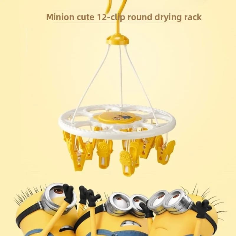 Appendiabiti rotondo con personaggi dei Minions, simpatico e kawaii, con clip multifunzionali per asciugare biancheria intima e calzini, articoli anime all'ingrosso.