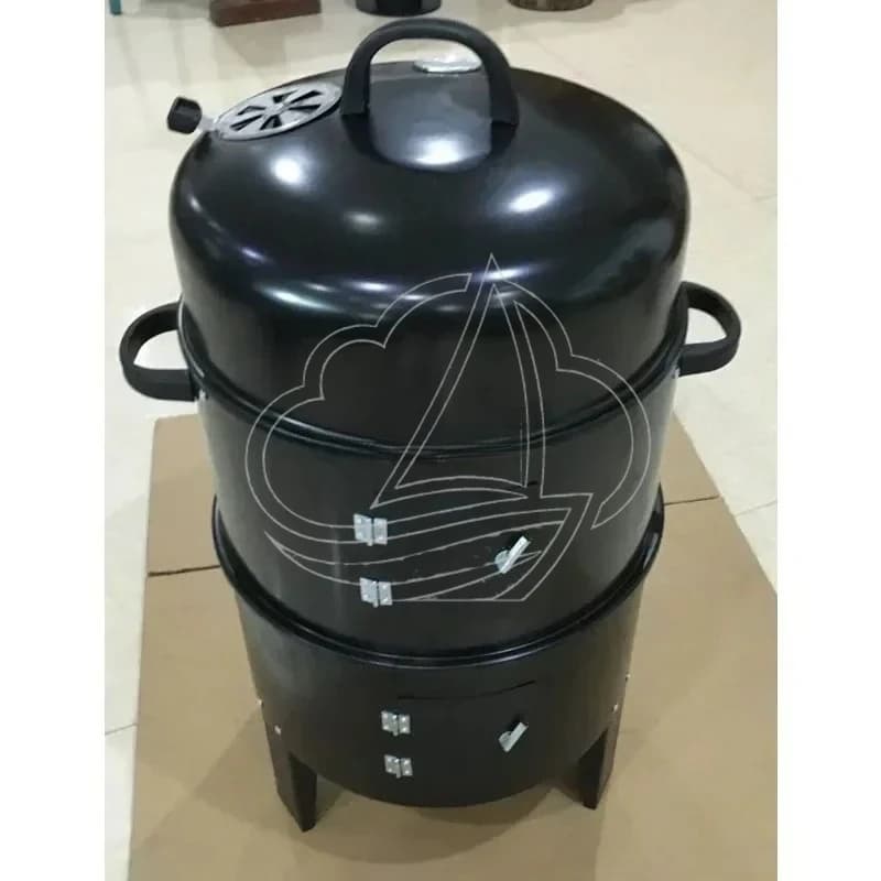 Affumicatore a Carbone Rotondo 3-in-1, Barbecue Smontabile e Impilabile per Campeggio e Giardino