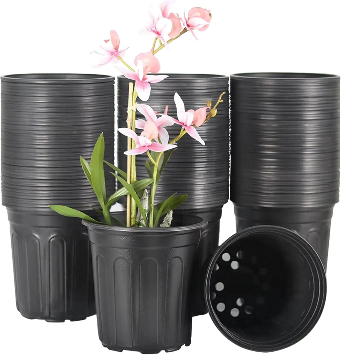Pack of 100 Flexible Vases of 1 Gallon with Draining Holes, Ideal for Fat Plants and Semenzai