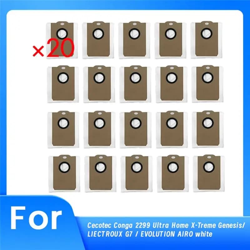 ABEZ 20 Sacchetti per la polvere per Cecotec Conga 2299 Ultra Home X-Treme Genesis/ LIECTROUX G7 / EVOLUTION AIRO Ricambi per robot aspirapolvere bianchi