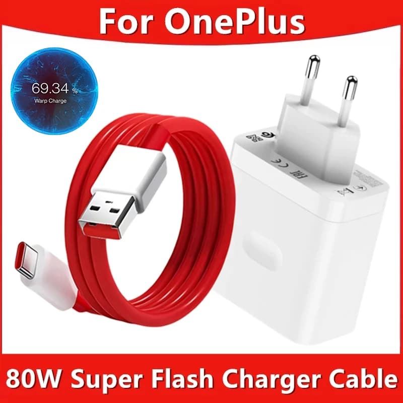 Caricabatterie Rapido OnePlus 80W SuperVOOC EU per OnePlus 10 Pro 11 12 13 15 Nord CE 2 3 OPPO realme 10 GT NEO 2 3 con Cavo USB Type-C