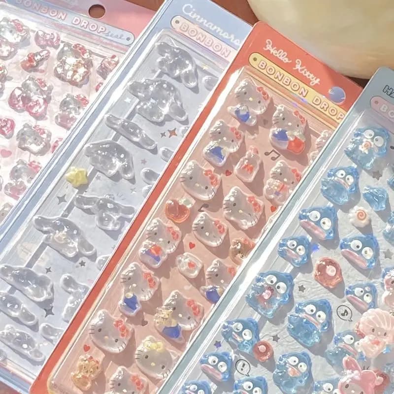 Cinnamoroll Kuromi My Melody Pompom Purin 3d Resin Stickers Set Anime Themed Diy Scrapbooking Decoration Gifts Collectible Toys