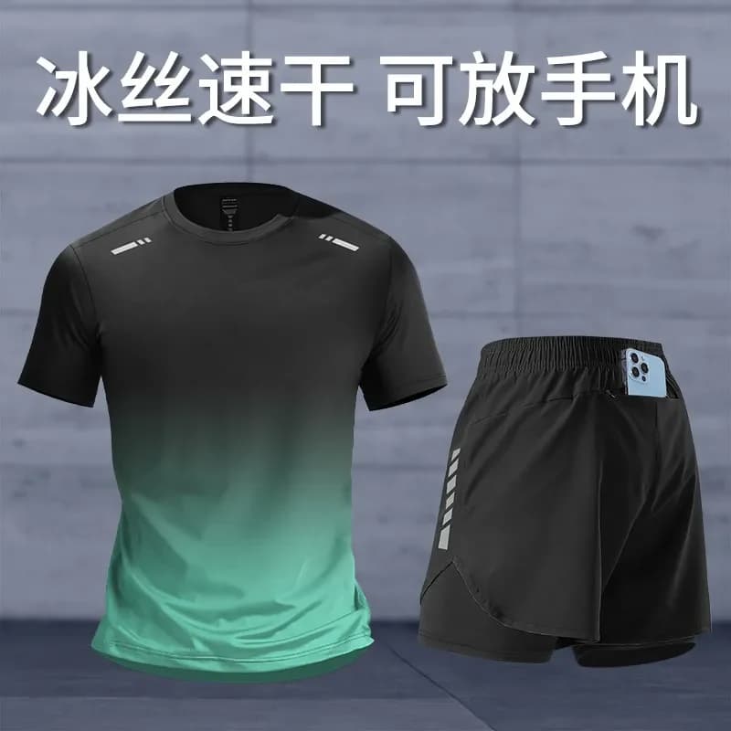 Set di abbigliamento sportivo da corsa per uomo, pantaloncini estivi, magliette sportive a maniche corte, abbigliamento per allenamento e fitness
