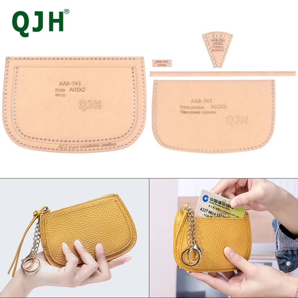 QJH Modello artigianale in pelle con materiale acrilico trasparente e carta kraft - Creatore di modelli di portamonete fai-da-te con stencil per portafogli fatto a mano
