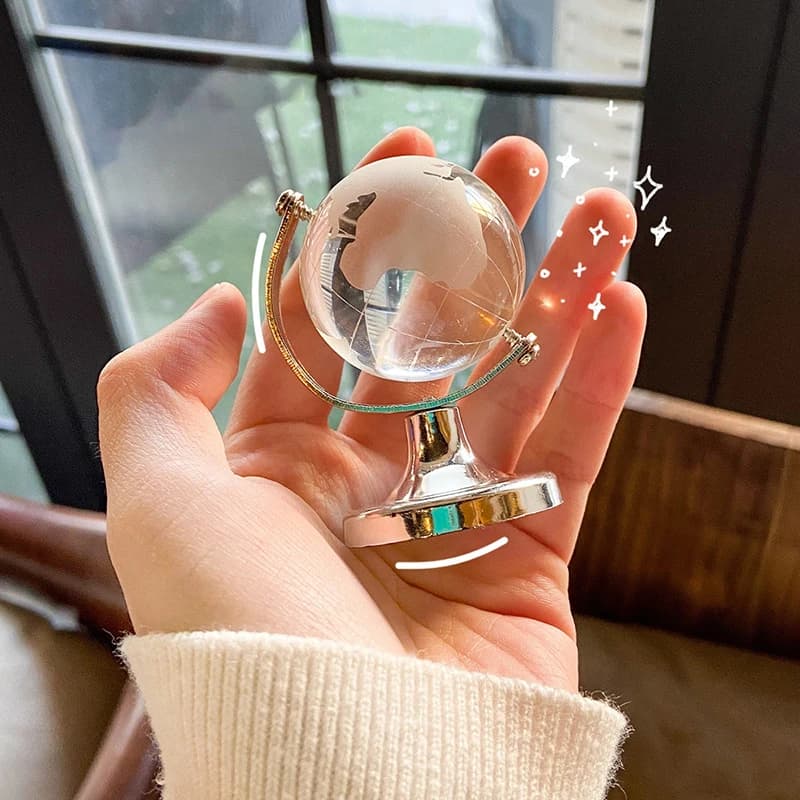 Ins Mini globo di cristallo trasparente globo terrestre palla ornamento in miniatura giocattoli educativi decorazioni per la casa regalo decorazione per ufficio