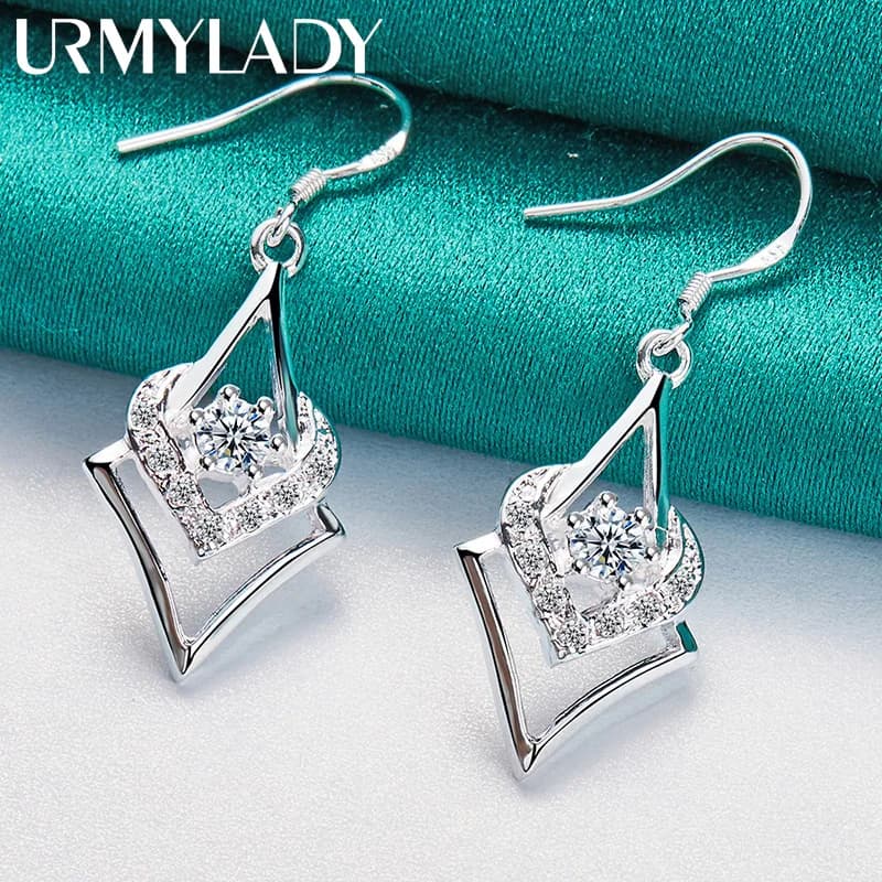 URMYLADY 925 Sterling Silver Heart Zircon Earrings Eardrop for Women Charm Wedding Engagement Fashion Jewelry