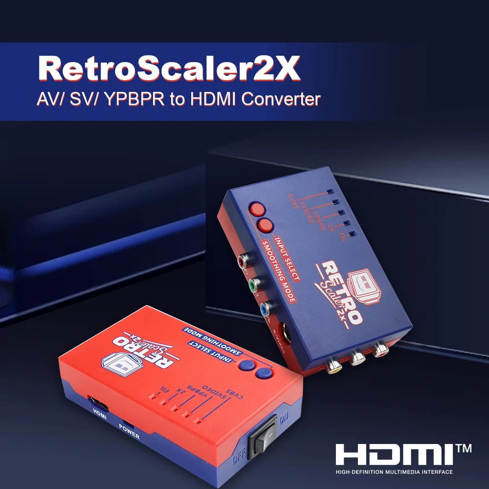 RetroScaler2x AV to HDMI ® Converter and cord for retro console PS2 N64 NES Dreamcast Saturn MD1 MD2