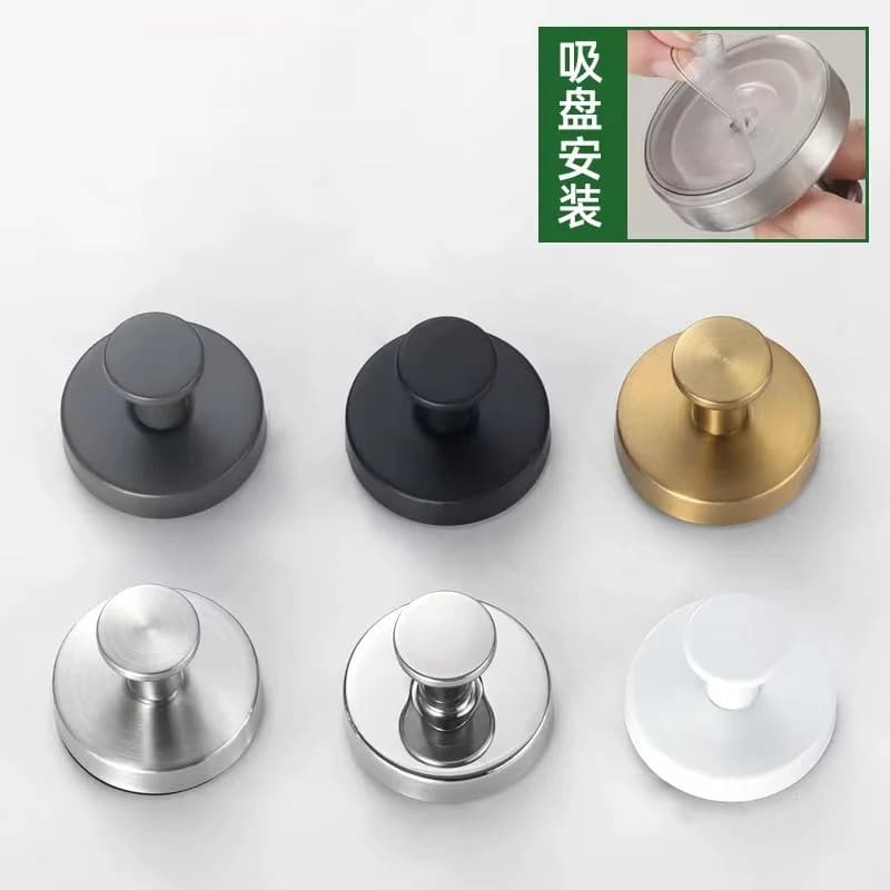 Non Perforated Stainless Steel Suction Cup Hook Bathroom Wall Coat Hook Strong Adhesive Single Hook Portable Home Storage Tools