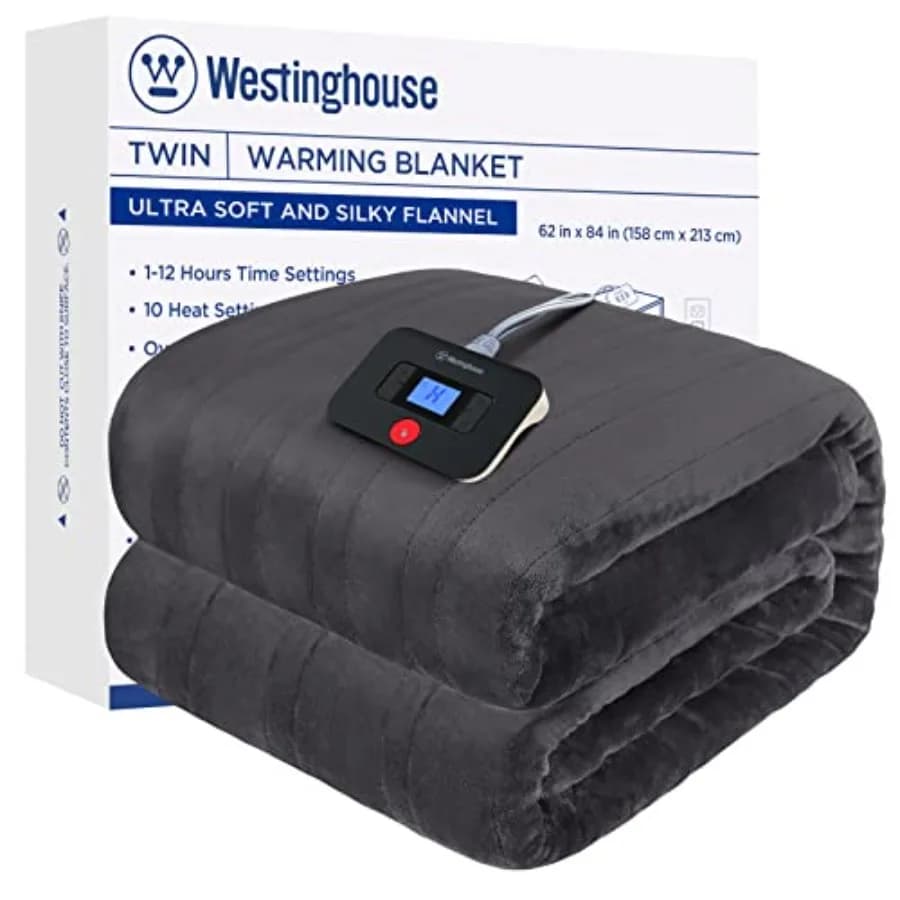 Coperta Elettrica Misura Twin Super Morbida in Flanella 62'' x 84'' con 10 Livelli di Riscaldamento Rapido e Spegnimento Automatico 1-12 Ore