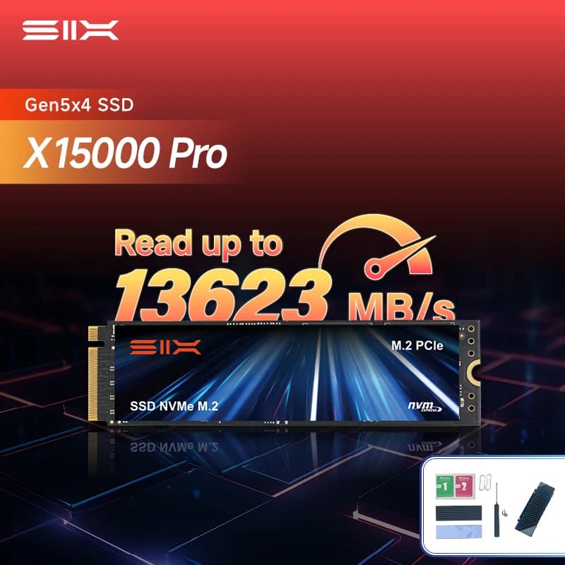 SIX X15000Pro 1TB 13623MB/s PCIe 5.0 M.2 NVMe SSD, 2GB LPDDR4 DRAM With Heatsink, 1500K IOPS, Gen5 Internal Drive for Gaming