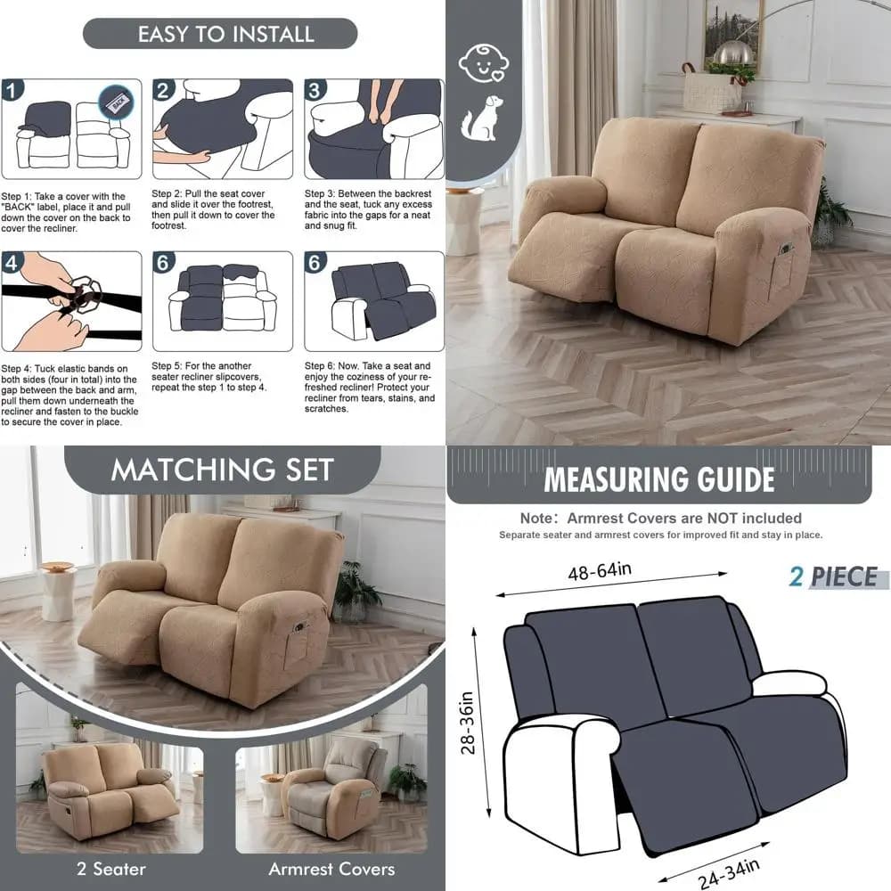 Covers Elasticized in 2 Pieces - Washable sofa for Reclining sofa, for Domestic animals and children (Kaki, 2 Posts)