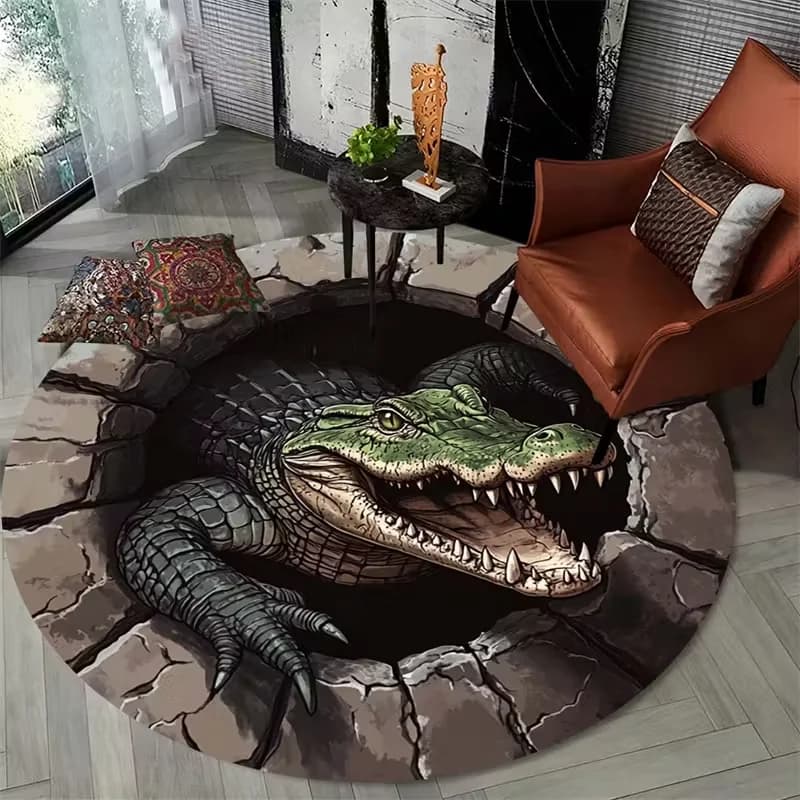Tappeto Rotondo 3D Realistico a Forma di Coccodrillo, Tappeto per Soggiorno, Arredamento Casa, Tappeto per Divano, Tappeto per Camera da Letto, Tappetino per Tavolino da Caffè, Regalo
