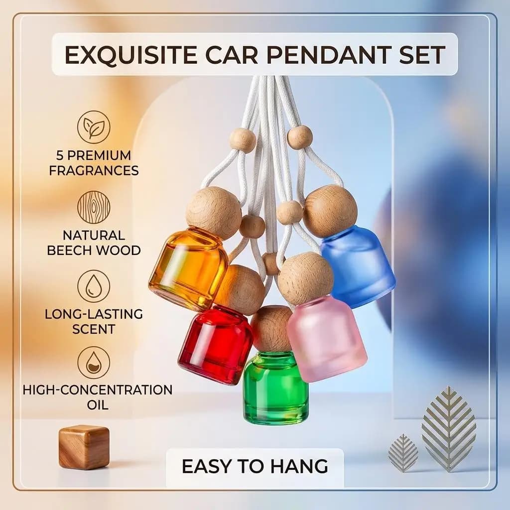 Frosted Glass Hanging Perfume Bottle Wooden Cap Car Essential Oil Diffuser Pendant Macaron Color Empty Aromatherapy Vial