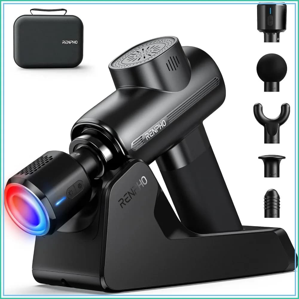 Deep Tissue Massage Gun with Heat & Cold, Charging Stand, 5 Speeds, Pain Relief for Athletes