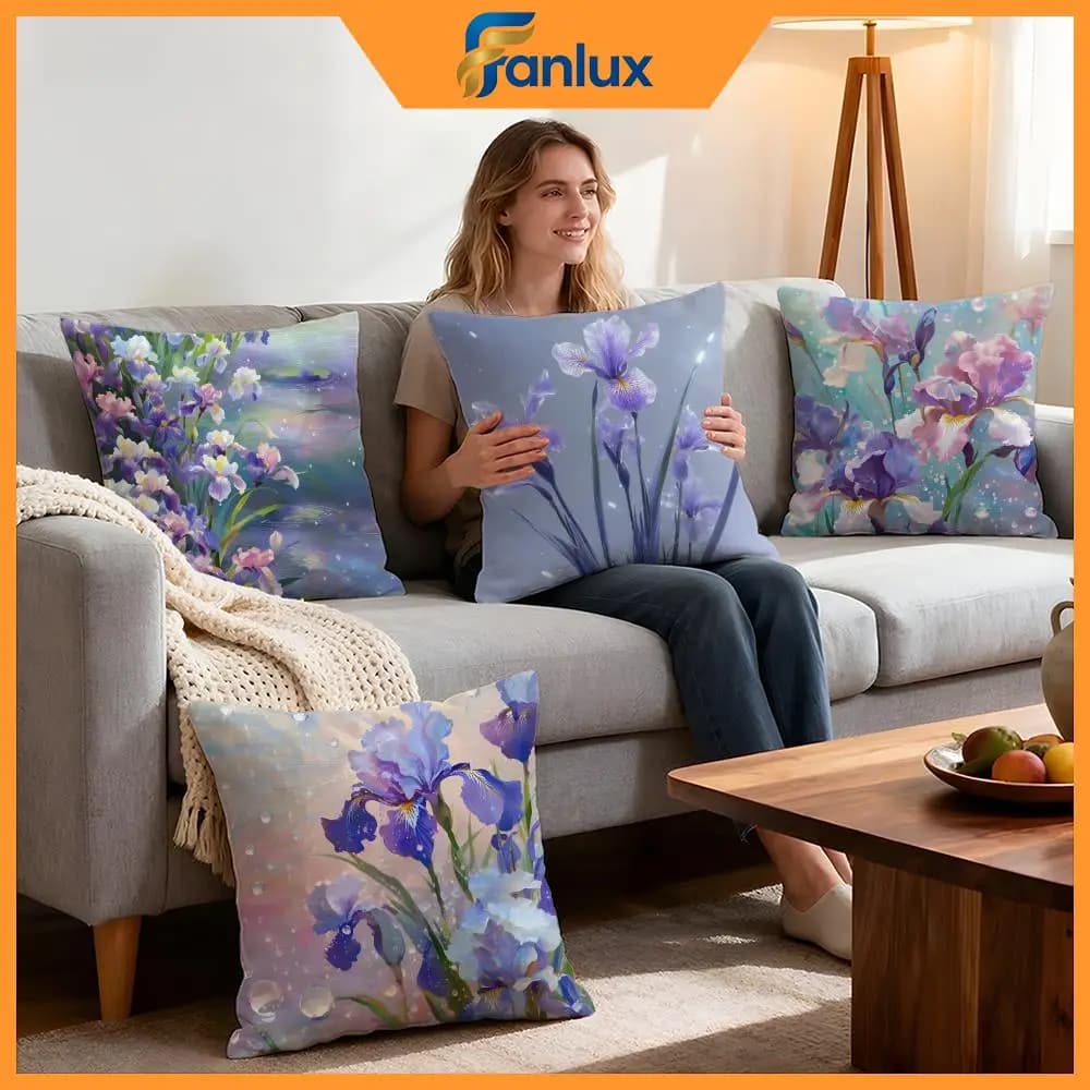 Flower Iris Cushion Cover 4Pcs Decorative Covers Soft Cushion Case for Sofa Couch Decor 40x40 45x45 Pillowcases
