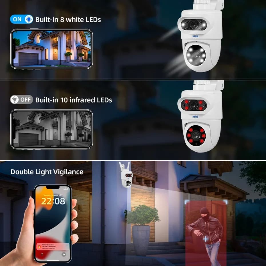 KERUI 10MP 5K PTZ Telecamera IP per Esterno Tuya Smart 5K Doppia Lente Telecamera Esterna di Sicurezza Visione Notturna Rilevazione di Movimento Impermeabile