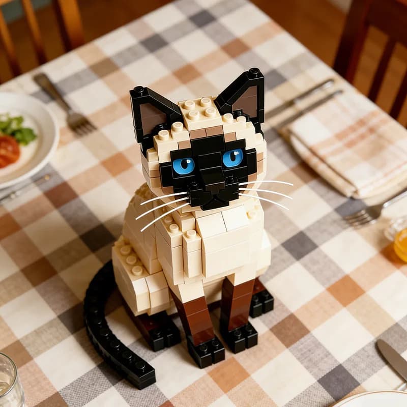 Gioco di Costruzioni a Forma di Gatto Siamese per Bambini, Blocchi Educativi a Tema Animale