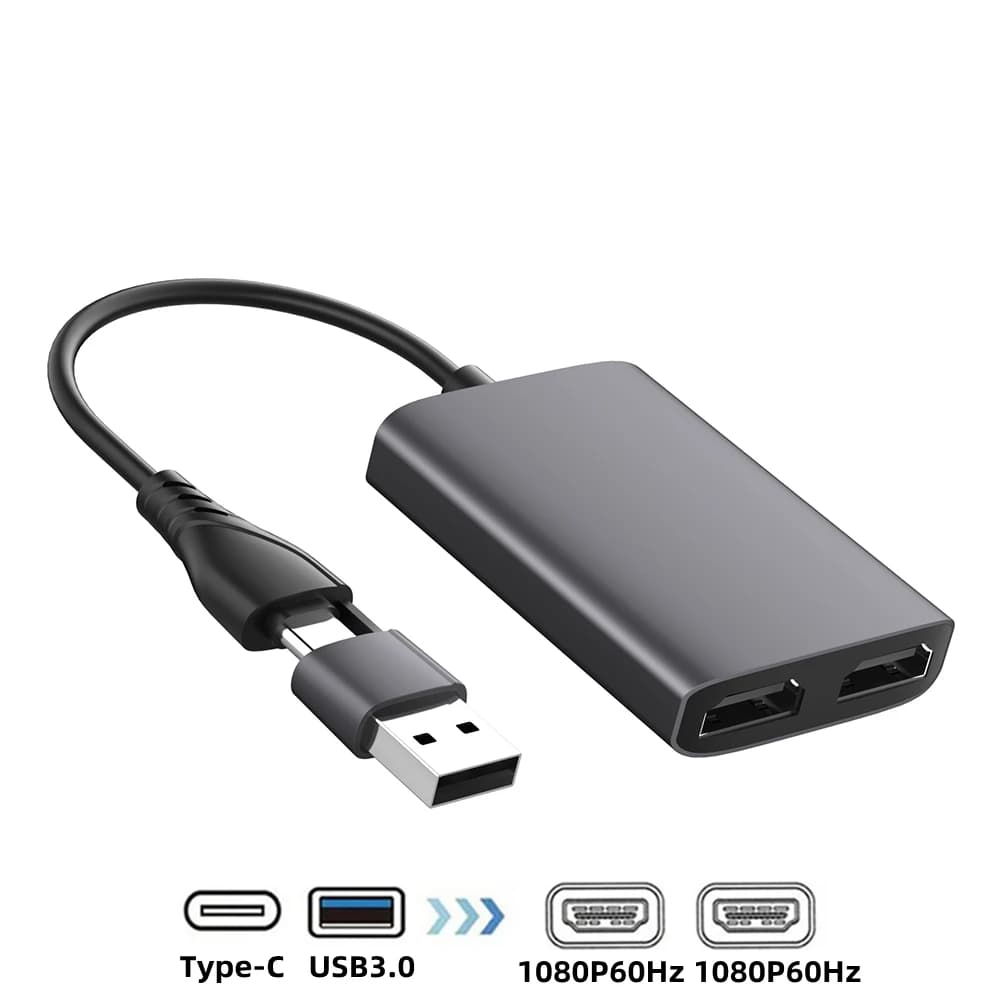USB 3.0/type C dual display adapter 1080P 60Hz HD 2 hub MST different screen extension for laptop PC M1 M2 Mac10.15 Windows10
