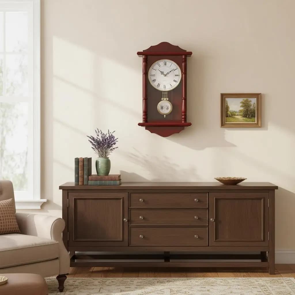 Orologio a Pendolo Antico da Parete 18 Pollici per Soggiorno, Camera da Letto, Ufficio, Costruzione in Legno di Pino e MDF, Movimento al Quarzo, Design Silenzioso