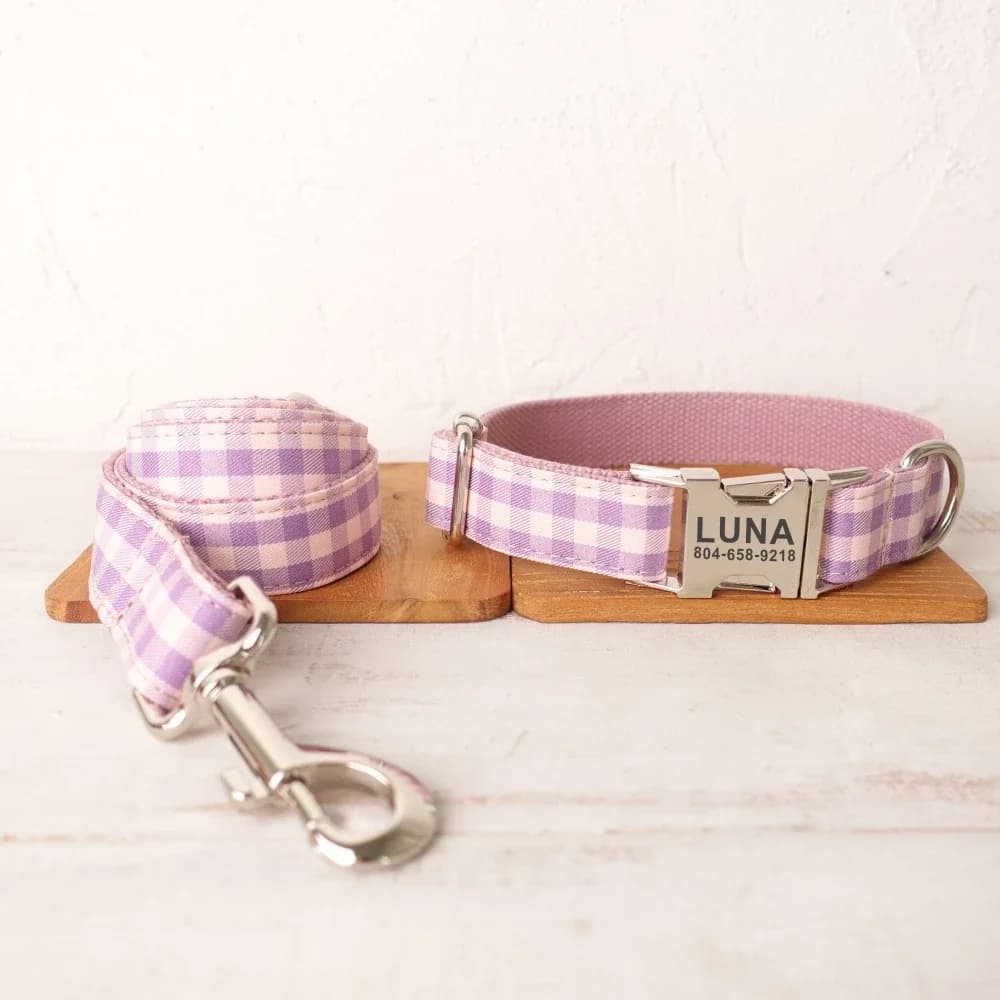 Collare per cani personalizzato collare per animali personalizzato incisione gratuita targhetta identificativa accessorio per animali domestici Pnik guinzaglio per collare per cuccioli scozzese viola