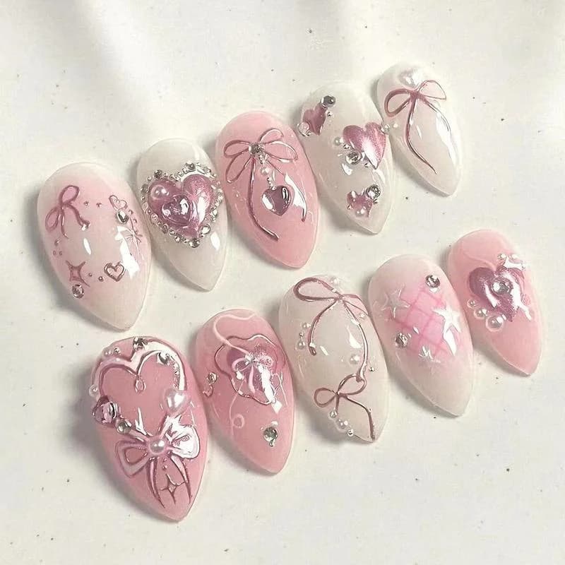 24 Pz/set Dolce Arco Unghie Finte Presse Sulle Unghie Kit Unghie Finte Arte Artificiale Unghie Dito Manicure FAI DA TE Per Le Donne E Ragazze