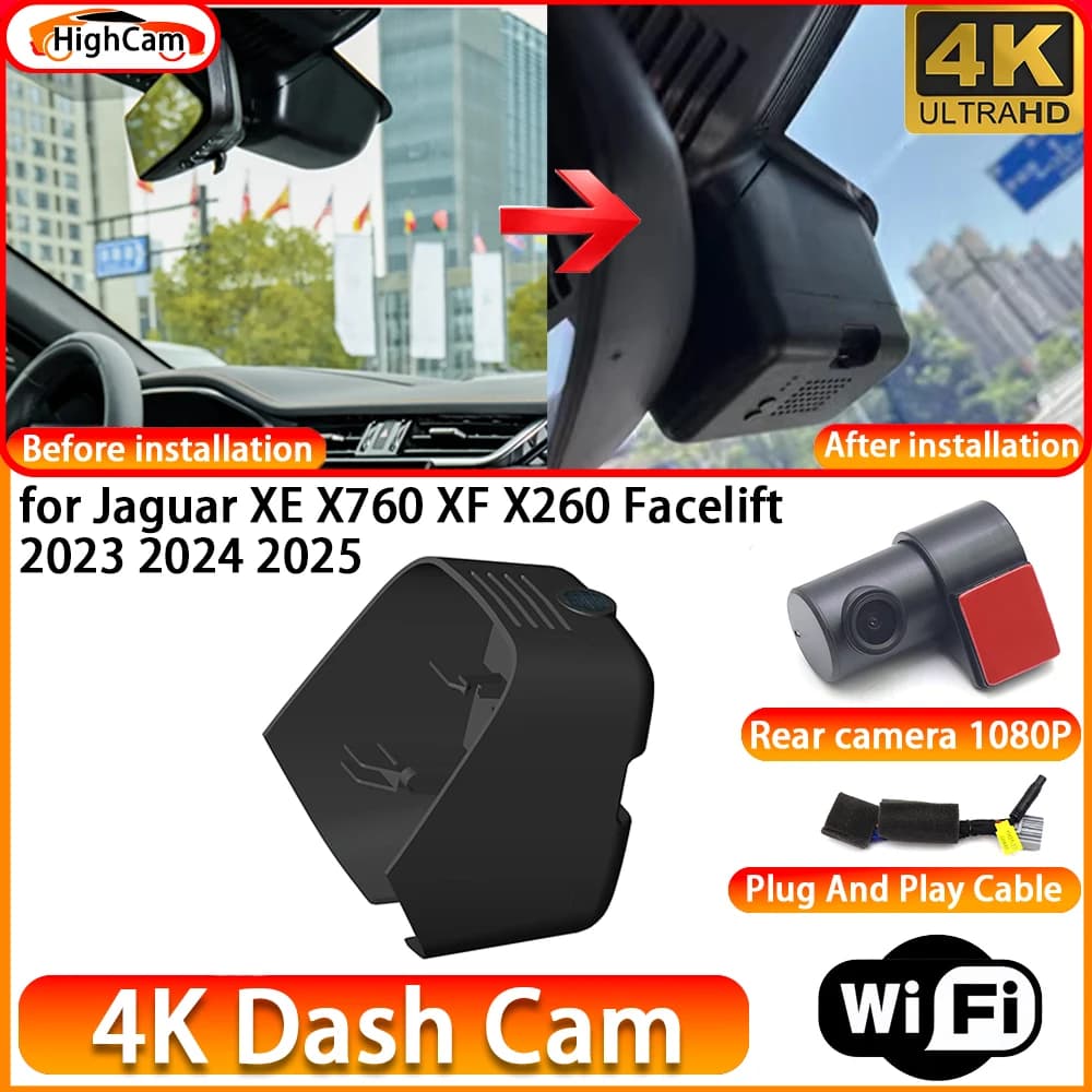 for Jaguar XE X760 XF X260 Facelift 2023 2024 2025 OEM 4K DVR Dash Cam Front Rear Camera WiFi Video Recorder Plug and Play