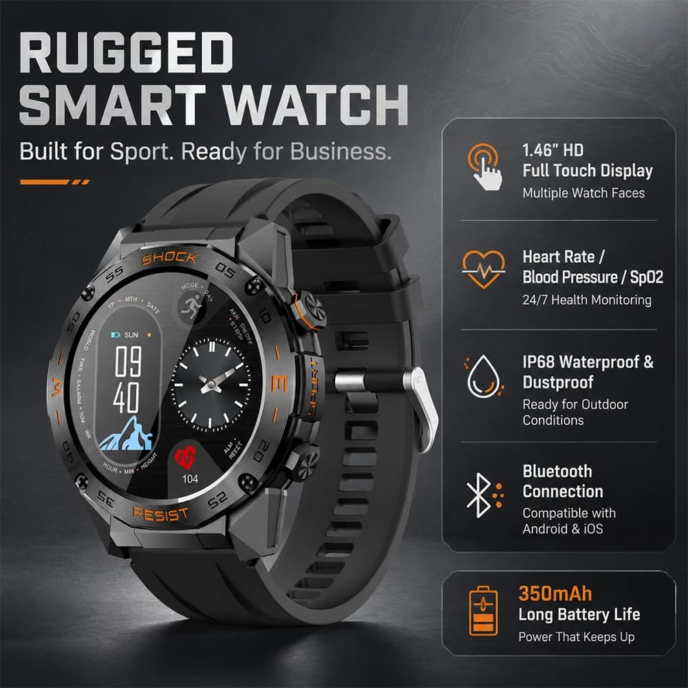 GEJIAN New 1.46 "AMOLED Sports Smart Watch For Men With Heart Rate Sleep Bluetooth Call IP67 GPS Trajectory Tracking Smartwatch