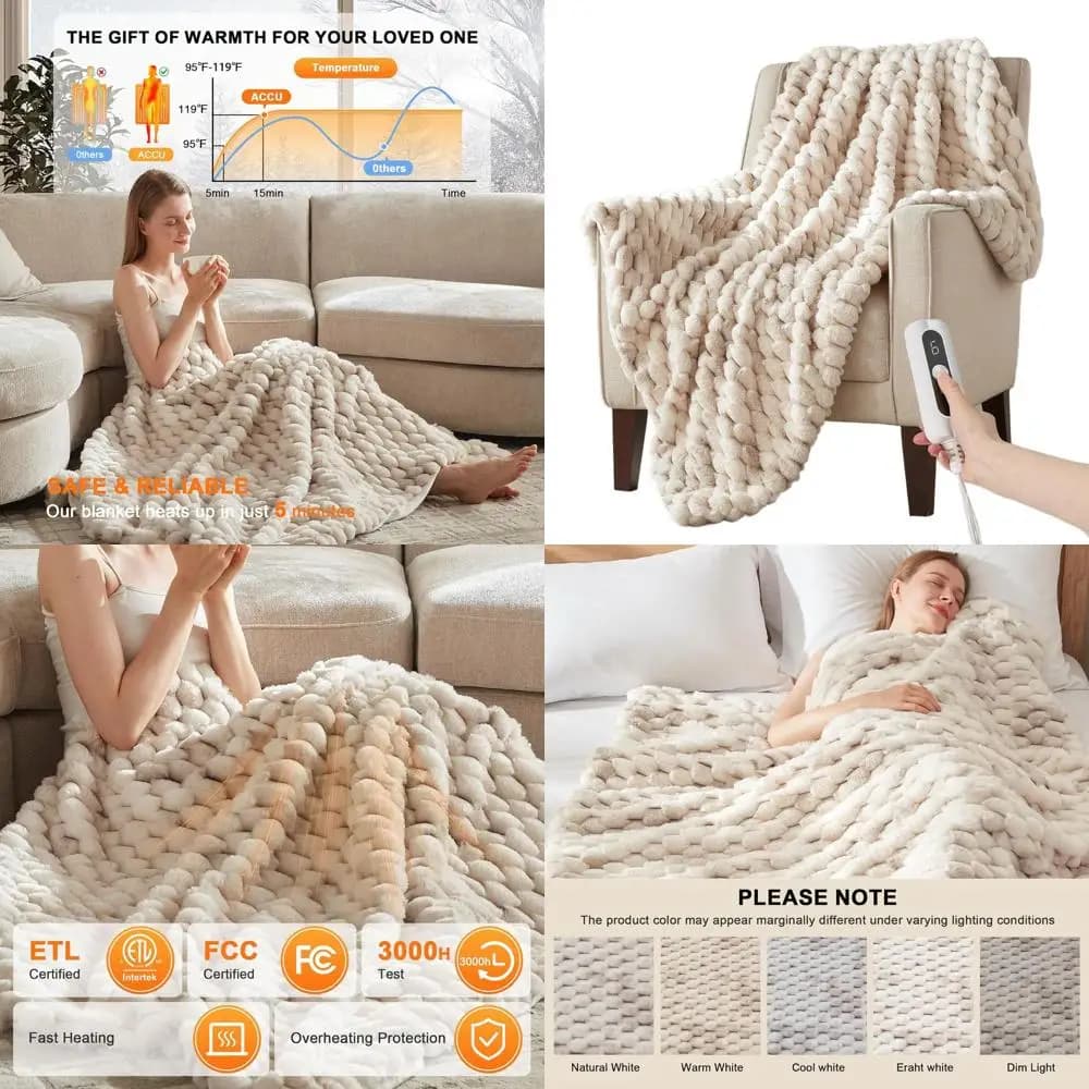 Coperta elettrica jacquard 3D a calore rapido con 6 impostazioni, spegnimento automatico 4 ore, lavabile in lavatrice, grigio tie-dye 50x60