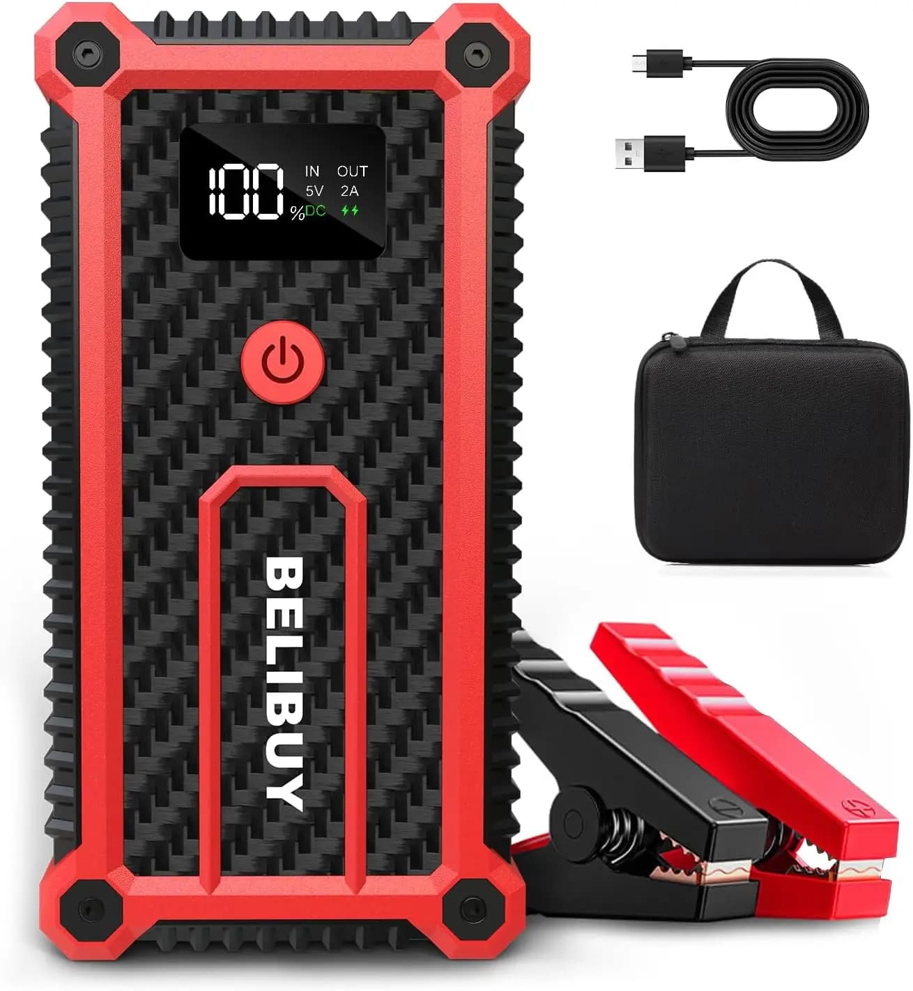 Avviatore portatile da 3000 A per auto da 12 V – USB, luce LED, display LCD