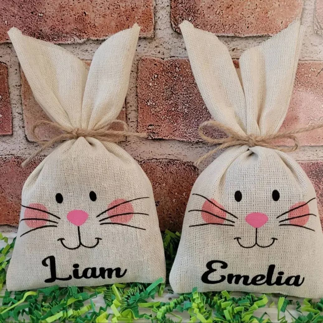 2 Pezzi Sacchetti Personalizzati con Nome per Coniglietto Pasquale, Riutilizzabili e Resistenti, per Caccia alle Uova, Regali per Bambini, Festa di Pasqua