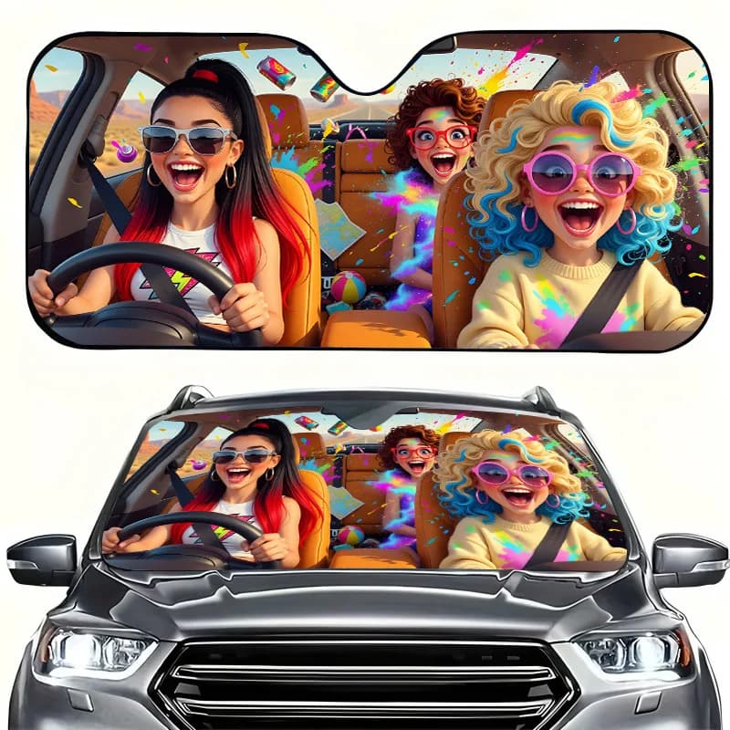 1Pcs Playful And Vibrant Design Car Windshield Sun Shade, Easy Installation, Interior Sunshade, Vehicle Heat Shield