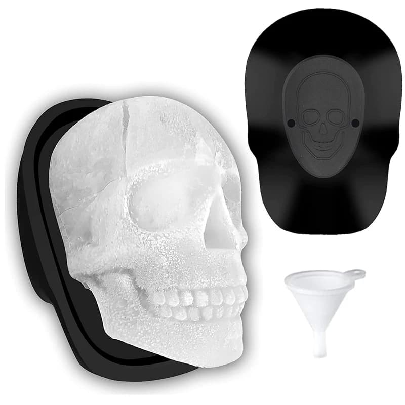 1 pz Stampo per cubetti di ghiaccio con teschio 3D extra large, stampi per ghiaccio in silicone per vassoi per cubetti di ghiaccio con teschio di whisky con imbuto