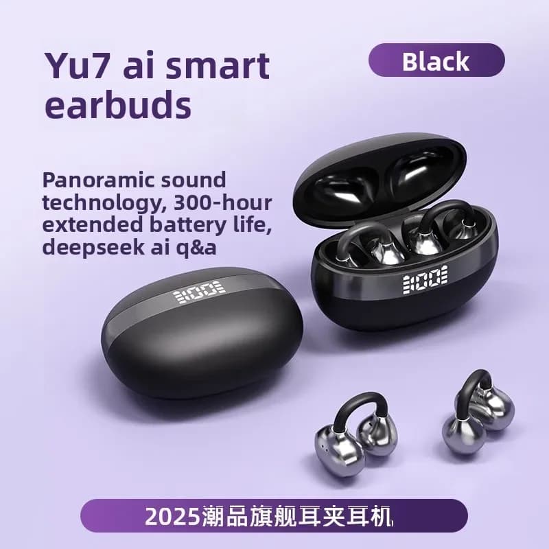 Digital Display Wireless Ear Clip Headphones Hi-Fi Stereo Sound Bluetooth Earbuds Secure Clip Ideal for Running Workout for Gift