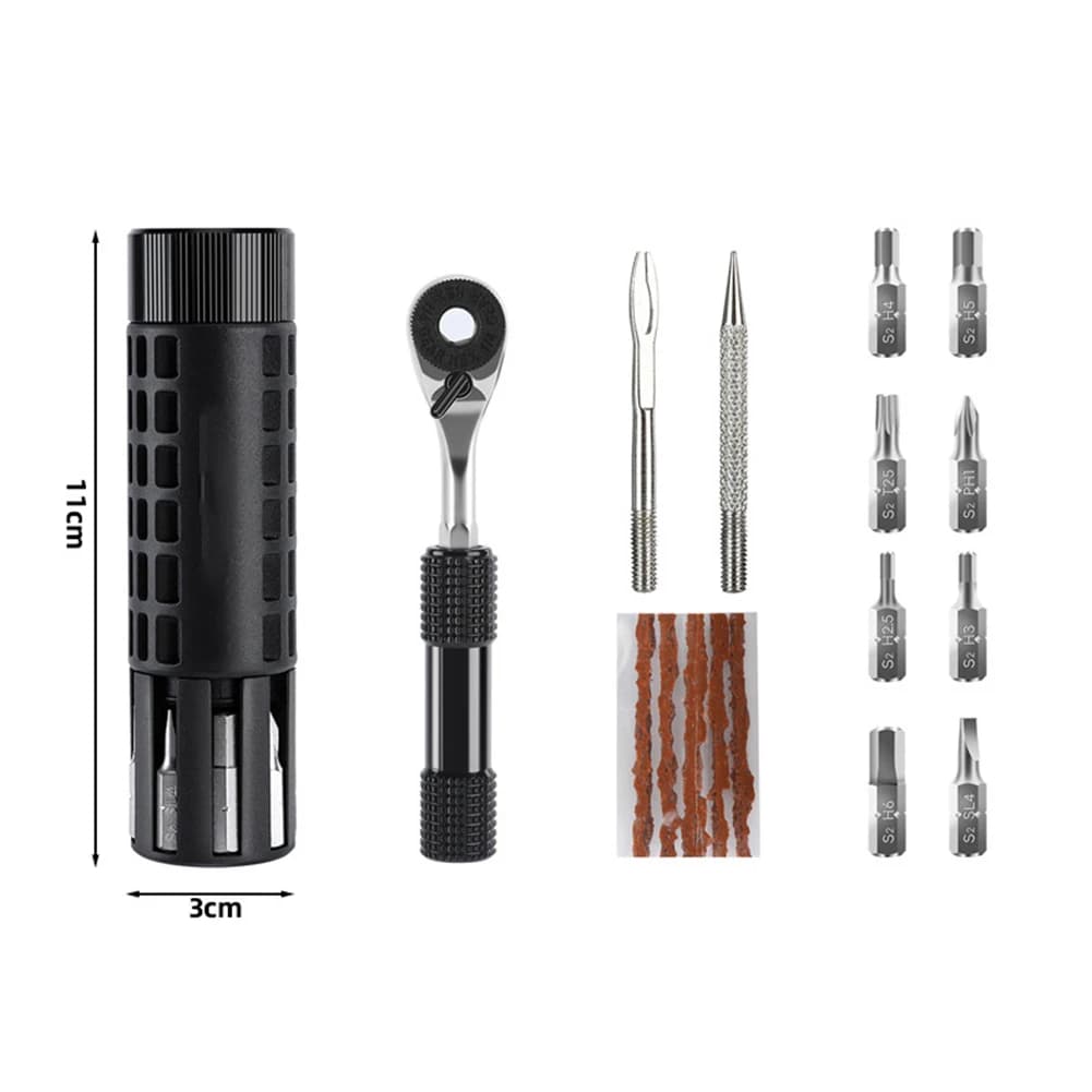 1 Set Bike Tire Repair Tool Portable Cylindrical Integrated Mini Ratchet Wrench For Bike Vacuum Tire Patching Maintenance Parts