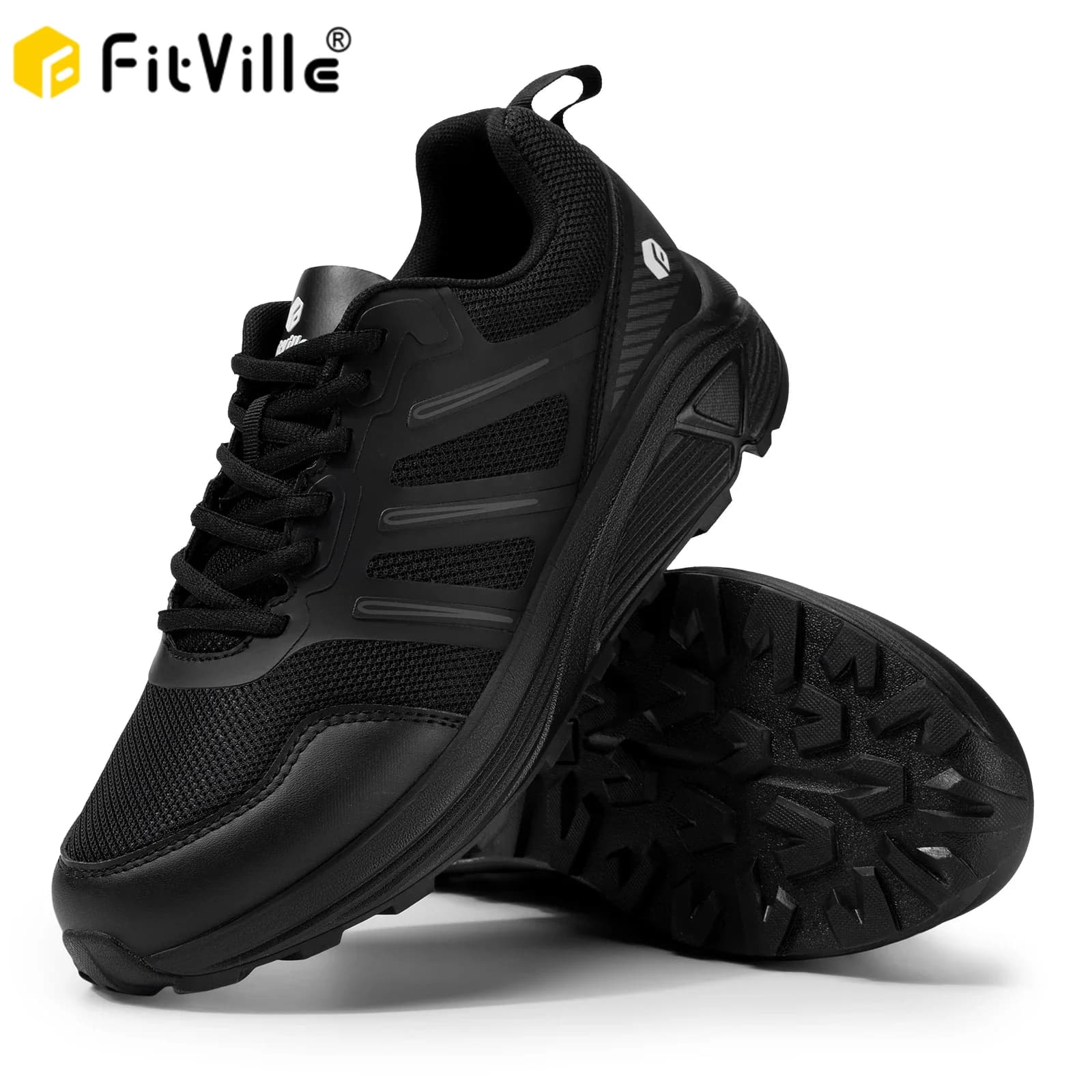 FitVille Men's Trail Running Shoes Sneakers Outdoor Ample Anti-slip Shock Absorber Lightweight for inflatable feet with support for the arch