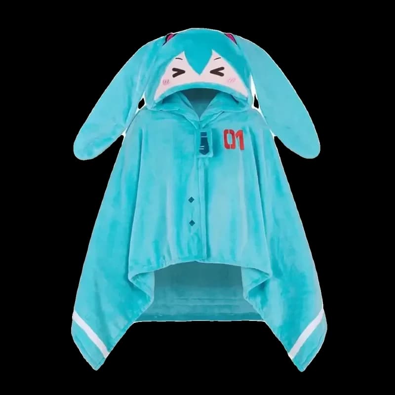 Coperta Multifunzione con Cappuccio Kawaii Miku 160x90cm, Morbida e Calda, Scialle per Siesta, Mantella in Flanella Miku, Regalo