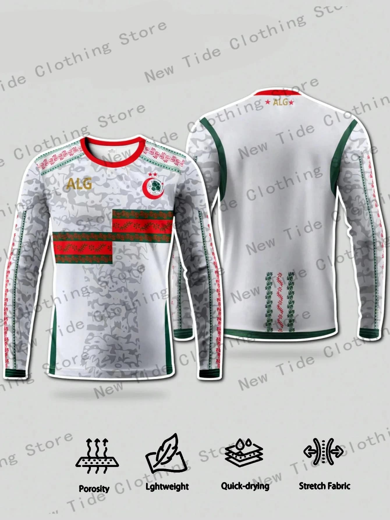 TNOS long-sleeved Algerian men's long-sleeved TNOS and comfortable sports shirt with ALG fancy round neck
