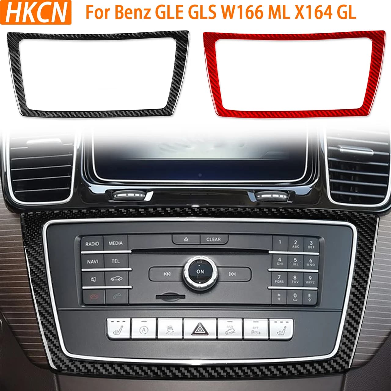 Per Mercedes-Benz GLE GLS W166 ML X164 GL Adesivi Decorativi in Fibra di Carbonio per Pannello Radio CD e Controllo Centrale, Accessori Interni Auto